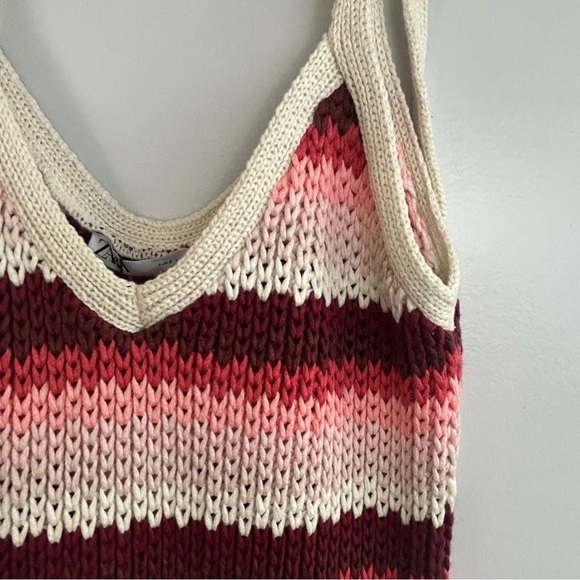 NWT Zara Striped Crochet Sleeveless Knit Midi Dress Cream/Pink/Maroon Size Small - Picture 5 of 14